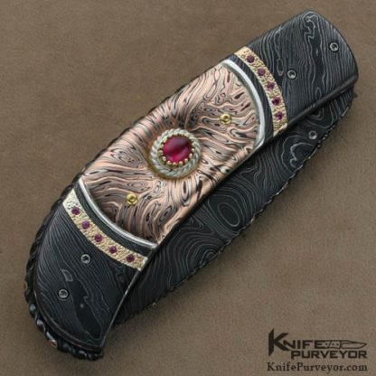 Kenneth King Custom Knives Sole Authorship Damascus & Mokume Jeweled Art Folder - Image 4