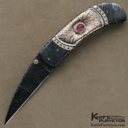 Kenneth King Custom Knives Sole Authorship Damascus & Mokume Jeweled Art Folder