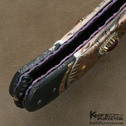 Kenneth King Custom Knives Sole Authorship Damascus & Mokume Jeweled Art Folder - Image 10