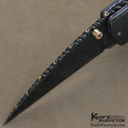 Kenneth King Custom Knives Sole Authorship Damascus & Mokume Jeweled Art Folder - Image 3
