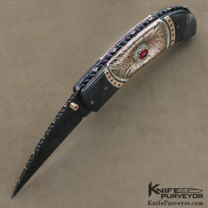 Kenneth King Custom Knives Sole Authorship Damascus & Mokume Jeweled Art Folder - Image 6