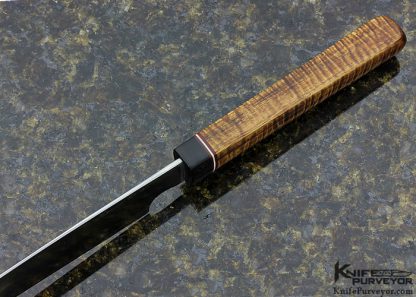 Kevin Cross Custom Knife Long Wharncliff with African Blackwood with Red White Spacers and Stabilized Koa - Image 5
