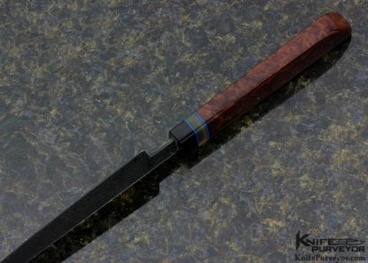 Kevin Cross Custom Knife Redwood Burl with Steel Carbon Damascus and Black Buffalo Horn, Amber, Blue Spacers - Image 5