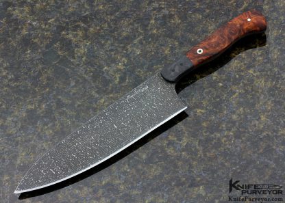 Kevin Cross Custom Knife "Chef" Rob Thomas Stainless Damascus, Carbon Fiber and Desert Ironwood with Mosaic Pin