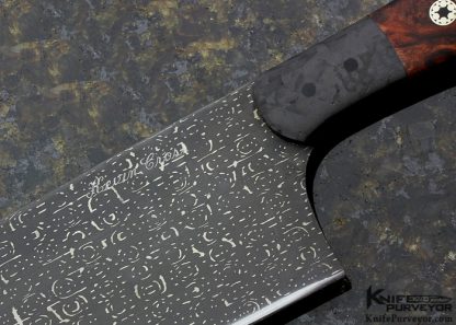 Kevin Cross Custom Knife "Chef" Rob Thomas Stainless Damascus, Carbon Fiber and Desert Ironwood with Mosaic Pin - Image 2