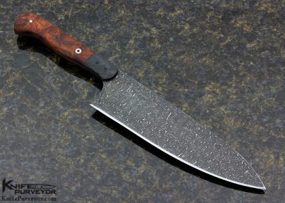 Kevin Cross Custom Knife "Chef" Rob Thomas Stainless Damascus, Carbon Fiber and Desert Ironwood with Mosaic Pin - Image 3
