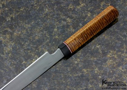Kevin Cross Custom Knife Long Wharncliff with African Blackwood with Red White Spacers and Stabilized Koa - Image 6