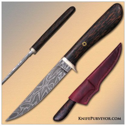Kevin Harvey's Custom Knife: Sole Authorship Damascus Hunter with Palm Wood, Mosaic Pins and a Nickel Silver Guard