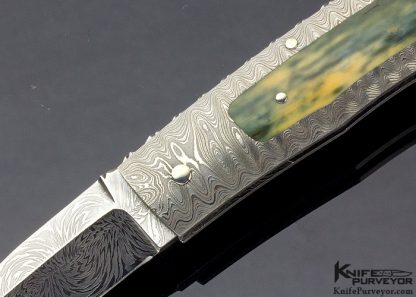 Kay Embretsen Custom Knife Sole Authorship Explosion Damascus and Mammoth Interframe Lockback - Image 2