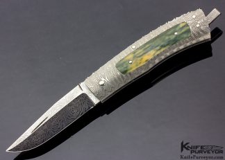 Kay Embretsen Custom Knife Sole Authorship Explosion Damascus and Mammoth Interframe Lockback 14244