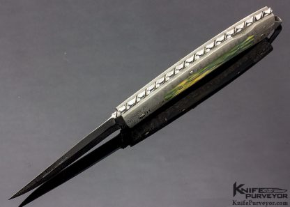 Kay Embretsen Custom Knife Sole Authorship Explosion Damascus and Mammoth Interframe Lockback - Image 5