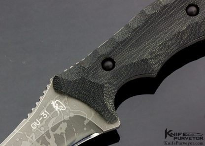 Kiku Matsuda Custom Knife Backup with Acid Etched Blade and Carved Micarta Handle and Kydex Sheath - Image 2