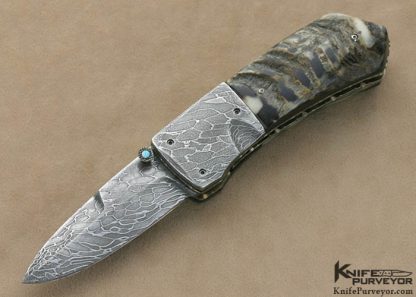 Bill King Custom Knife Himalayan Sheep Horn & Cable Damascus Linerlock
