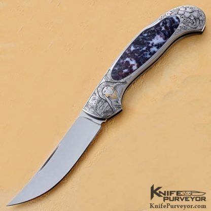 Joe Kious Custom Knife Chris Meyer Engraved Charoite Interframe Persian Lockback