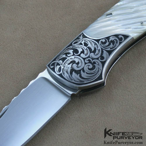 Joe Kious Custom Knife Fluted Pearl Jere Davidson Engraved Lockback - Image 2
