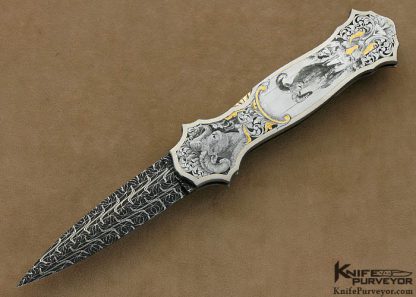 Joe Kious Custom Knives Lee Griffiths Engraved Double Pocket Locket Lever Release with 14Kt Gold Toothpick