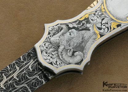 Joe Kious Custom Knives Lee Griffiths Engraved Double Pocket Locket Lever Release with 14Kt Gold Toothpick - Image 2