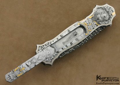 Joe Kious Custom Knives Lee Griffiths Engraved Double Pocket Locket Lever Release with 14Kt Gold Toothpick - Image 9