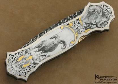 Joe Kious Custom Knives Lee Griffiths Engraved Double Pocket Locket Lever Release with 14Kt Gold Toothpick - Image 3