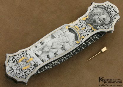 Joe Kious Custom Knives Lee Griffiths Engraved Double Pocket Locket Lever Release with 14Kt Gold Toothpick - Image 13