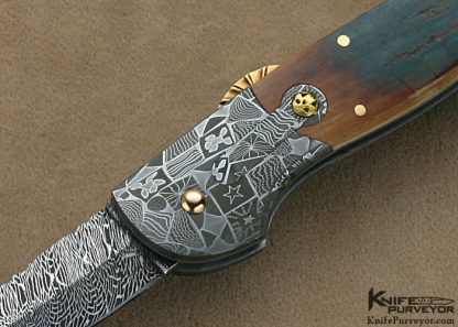Joe Kious Custom Knives Robert Eggerling Mosaic Damascus Lockback Automatic - Image 2