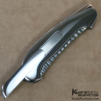 Joe Kious Custom Knife Damascus and Steel Pocket Locket Automatic Lockback - Image 3