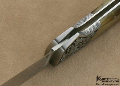 Joe Kious Custom Knife W Tomita Engraved Kudu Horn Lockback - Image 7