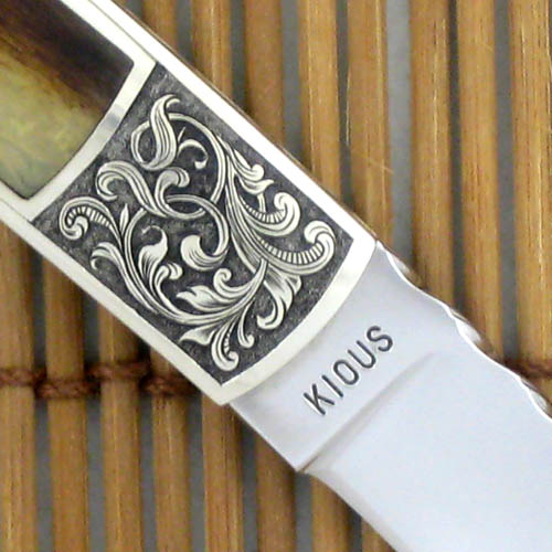 Joe Kious Custom Knife Ramshorn Interframe Lockback Engraved by Tim Halloran - Image 3