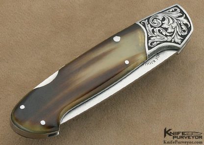 Joe Kious Custom Knife W Tomita Engraved Kudu Horn Lockback - Image 3