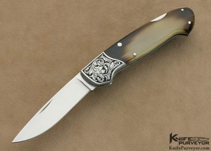 Joe Kious Custom Knife W Tomita Engraved Kudu Horn Lockback