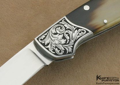 Joe Kious Custom Knife W Tomita Engraved Kudu Horn Lockback - Image 2