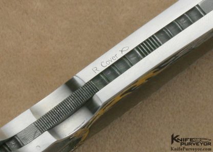 Joe Kious Custom Knives Ray Cover Jr. Engraved Blacklip Pearl & Mike Norris Damascus "Dead Bug" Auto - Image 8