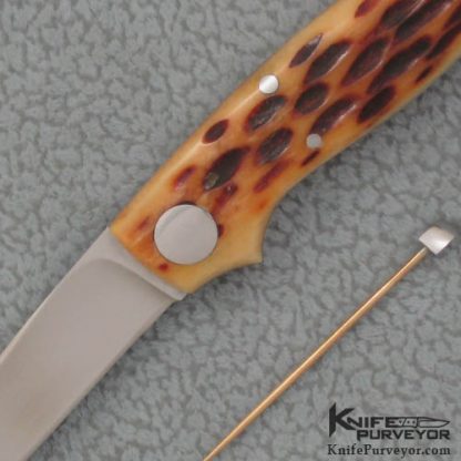 Joe Kious Custom Knife Jigged Bone Lockback w/ Gold Toothpick - Image 2