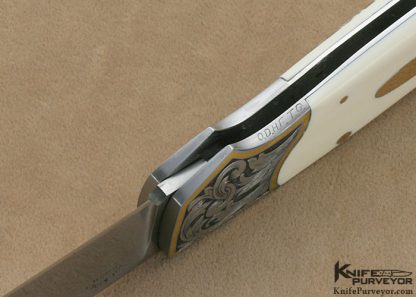 Joe Kious Custom Knife Tim George Engraved Pre-Ban Elephant Ivory Lockback Scrimshawed by Ron Luebke Jr. - Image 11