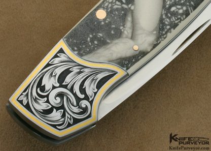 Joe Kious Custom Knife Tim George Engraved Pre-Ban Elephant Ivory Lockback Scrimshawed by Ron Luebke Jr. - Image 5