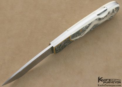 Joe Kious Custom Knife Tim George Engraved Pre-Ban Elephant Ivory Lockback Scrimshawed by Ron Luebke Jr. - Image 8