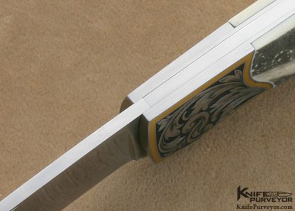 Joe Kious Custom Knife Tim George Engraved Pre-Ban Elephant Ivory Lockback Scrimshawed by Ron Luebke Jr. - Image 9