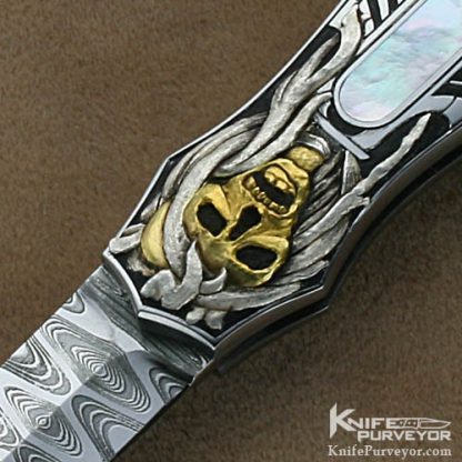 Joe Kious Custom Knife Mother of Pearl Pocket Locket Engraved by Ron Skaggs - Image 2
