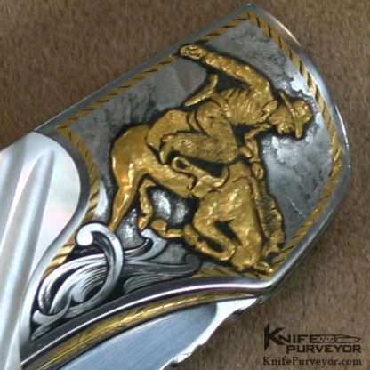 Joe Kious Custom Knives Ron Skaggs Engraved Fluted Mother of Pearl Lockback - Image 4