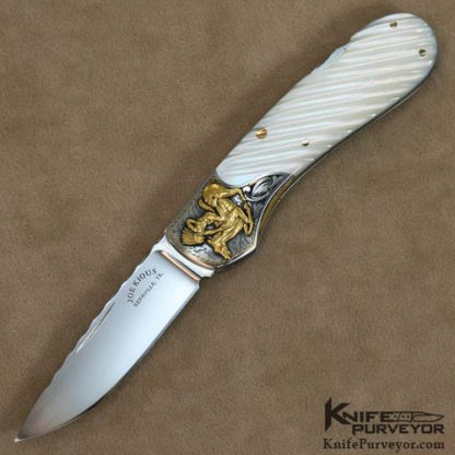 Joe Kious Custom Knives Ron Skaggs Engraved Fluted Mother of Pearl Lockback