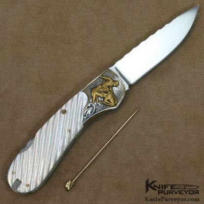 Joe Kious Custom Knives Ron Skaggs Engraved Fluted Mother of Pearl Lockback - Image 7