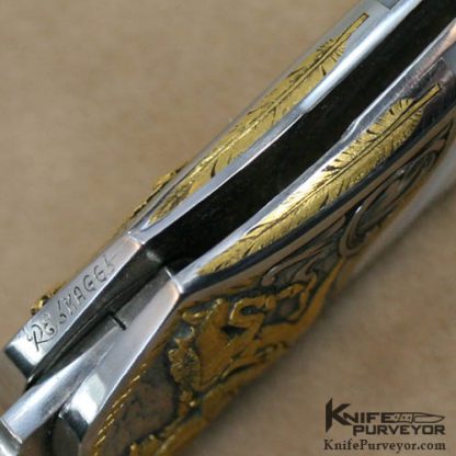 Joe Kious Custom Knives Ron Skaggs Engraved Fluted Mother of Pearl Lockback - Image 5