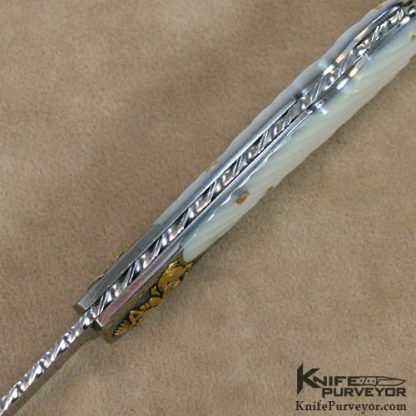 Joe Kious Custom Knives Ron Skaggs Engraved Fluted Mother of Pearl Lockback - Image 6