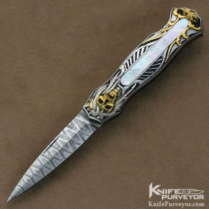 Joe Kious Custom Knife Mother of Pearl Pocket Locket Engraved by Ron Skaggs