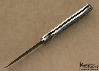 Joe Kious Custom Knives Black Lip Tahitian Pearl Shell Pocket Locket Auto Engraved by Ron Skaggs - Image 9