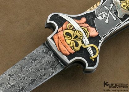 Joe Kious Custom Knife Lapis Lazuli Interframe Front Lock Auto with 14Kt Gold Toothpick & Tweezers Engraved by Ron Skaggs - Image 2