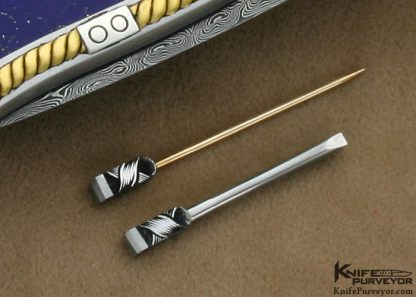 Joe Kious Custom Knife Lapis Lazuli Interframe Front Lock Auto with 14Kt Gold Toothpick & Tweezers Engraved by Ron Skaggs - Image 10