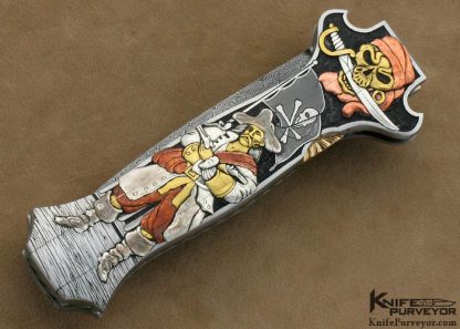 Joe Kious Custom Knife Lapis Lazuli Interframe Front Lock Auto with 14Kt Gold Toothpick & Tweezers Engraved by Ron Skaggs - Image 3