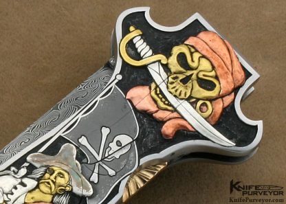 Joe Kious Custom Knife Lapis Lazuli Interframe Front Lock Auto with 14Kt Gold Toothpick & Tweezers Engraved by Ron Skaggs - Image 6