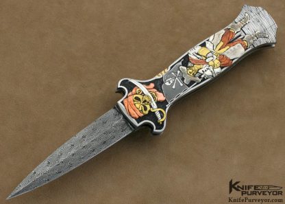 Joe Kious Custom Knife Lapis Lazuli Interframe Front Lock Auto with 14Kt Gold Toothpick & Tweezers Engraved by Ron Skaggs